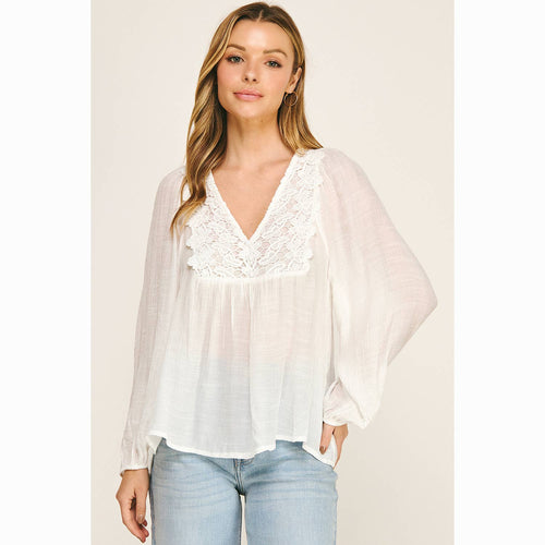 BOHO LACE V-NECK FLOWY BLOUSE
