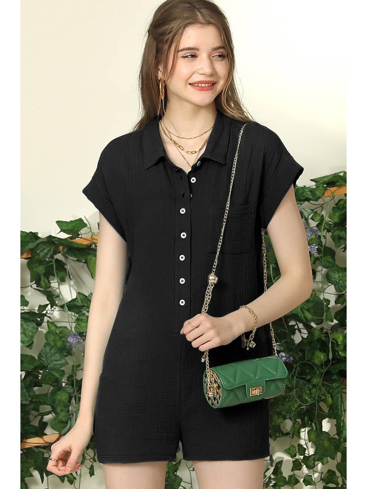 JOHNNY COLLARS BUTTON CLOSER JUMPSUIT ROMPER