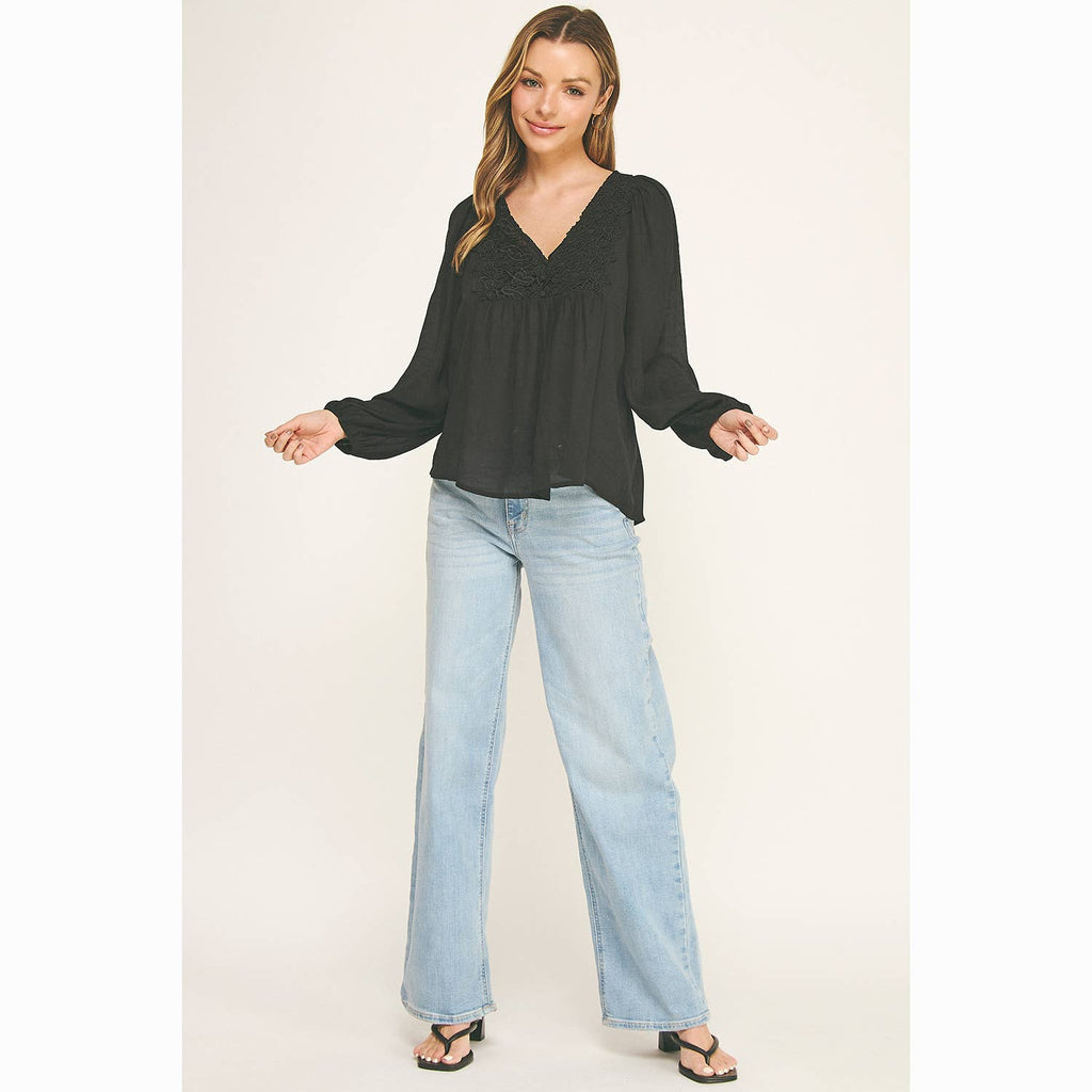 BOHO LACE V-NECK FLOWY BLOUSE