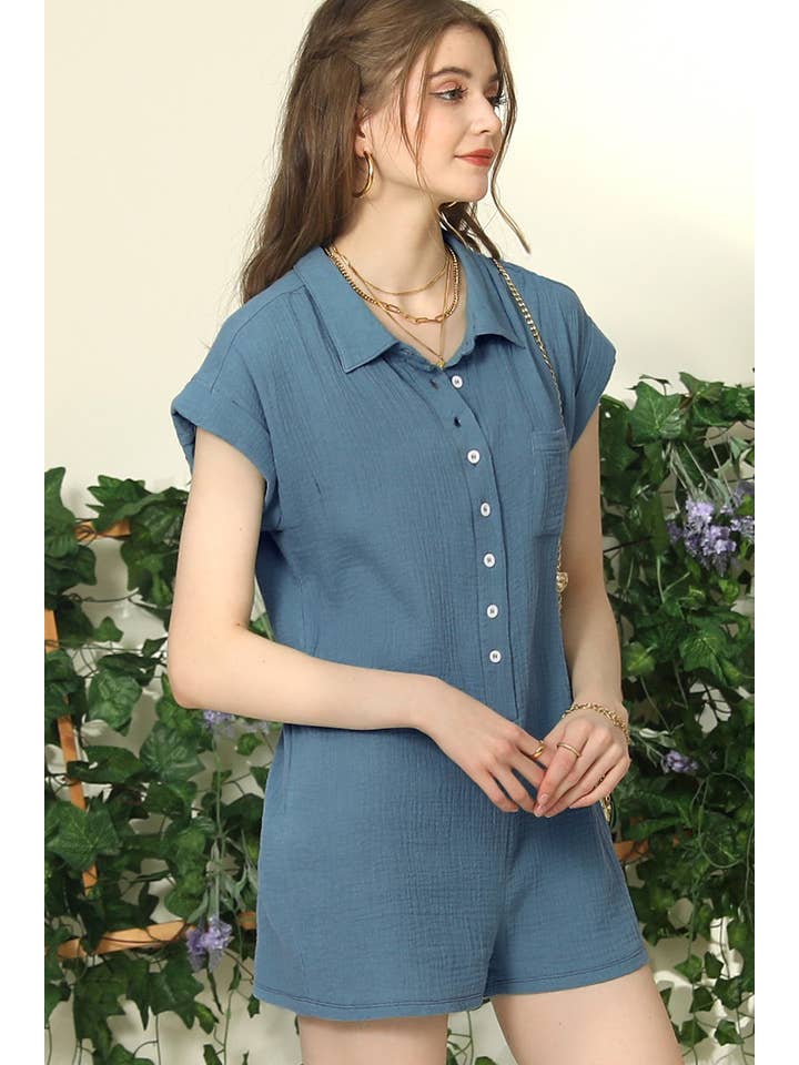 JOHNNY COLLARS BUTTON CLOSER JUMPSUIT ROMPER