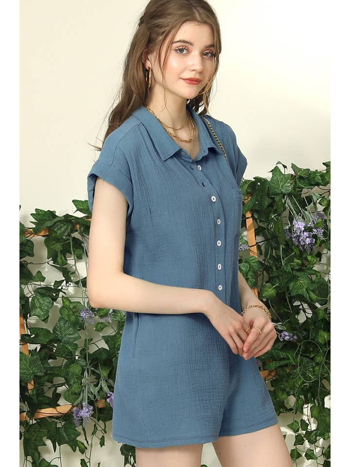 JOHNNY COLLARS BUTTON CLOSER JUMPSUIT ROMPER