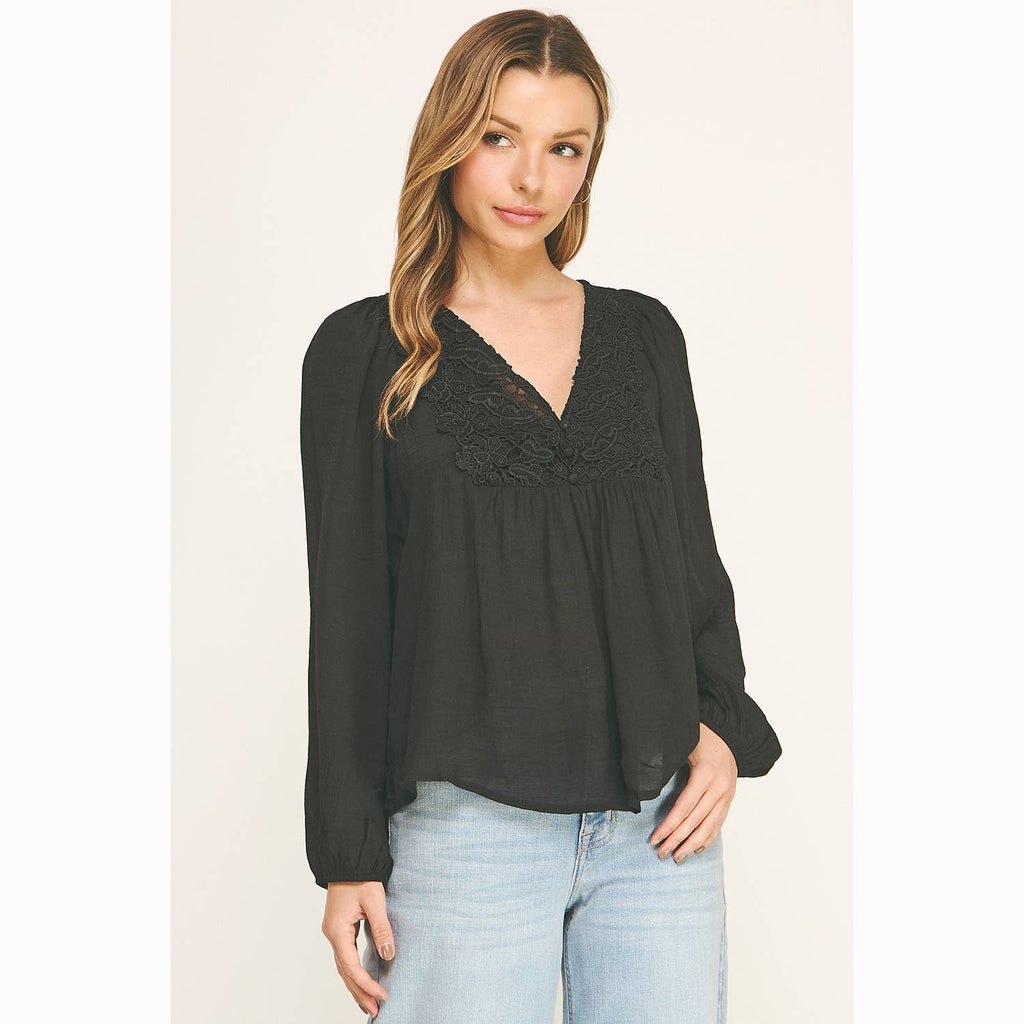 BOHO LACE V-NECK FLOWY BLOUSE