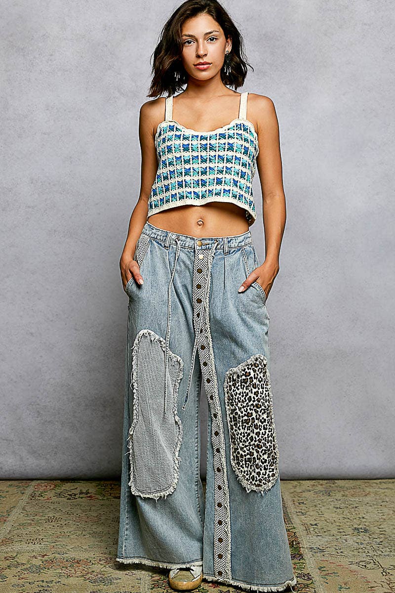 POL Scalloped Crochet Cropped Sleeveless Knit Top