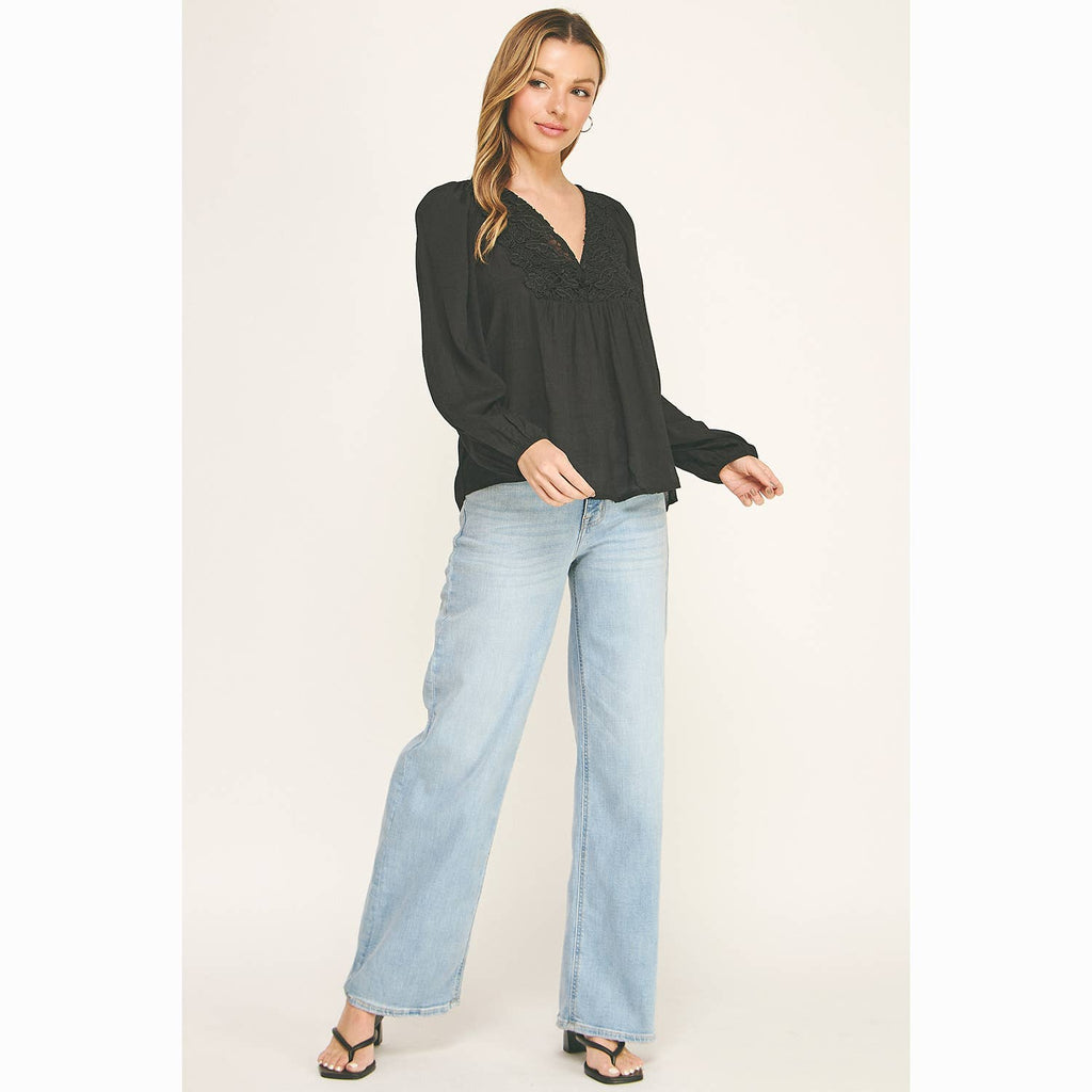 BOHO LACE V-NECK FLOWY BLOUSE