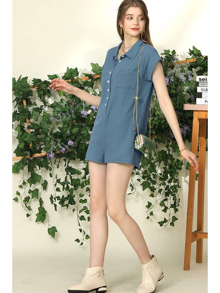 JOHNNY COLLARS BUTTON CLOSER JUMPSUIT ROMPER