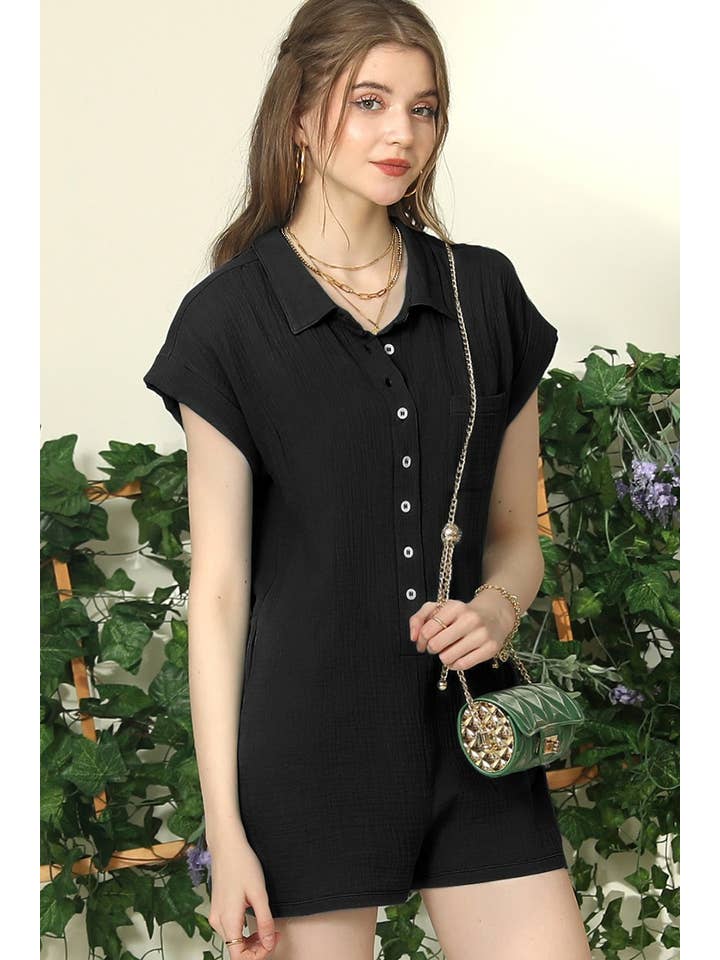 JOHNNY COLLARS BUTTON CLOSER JUMPSUIT ROMPER