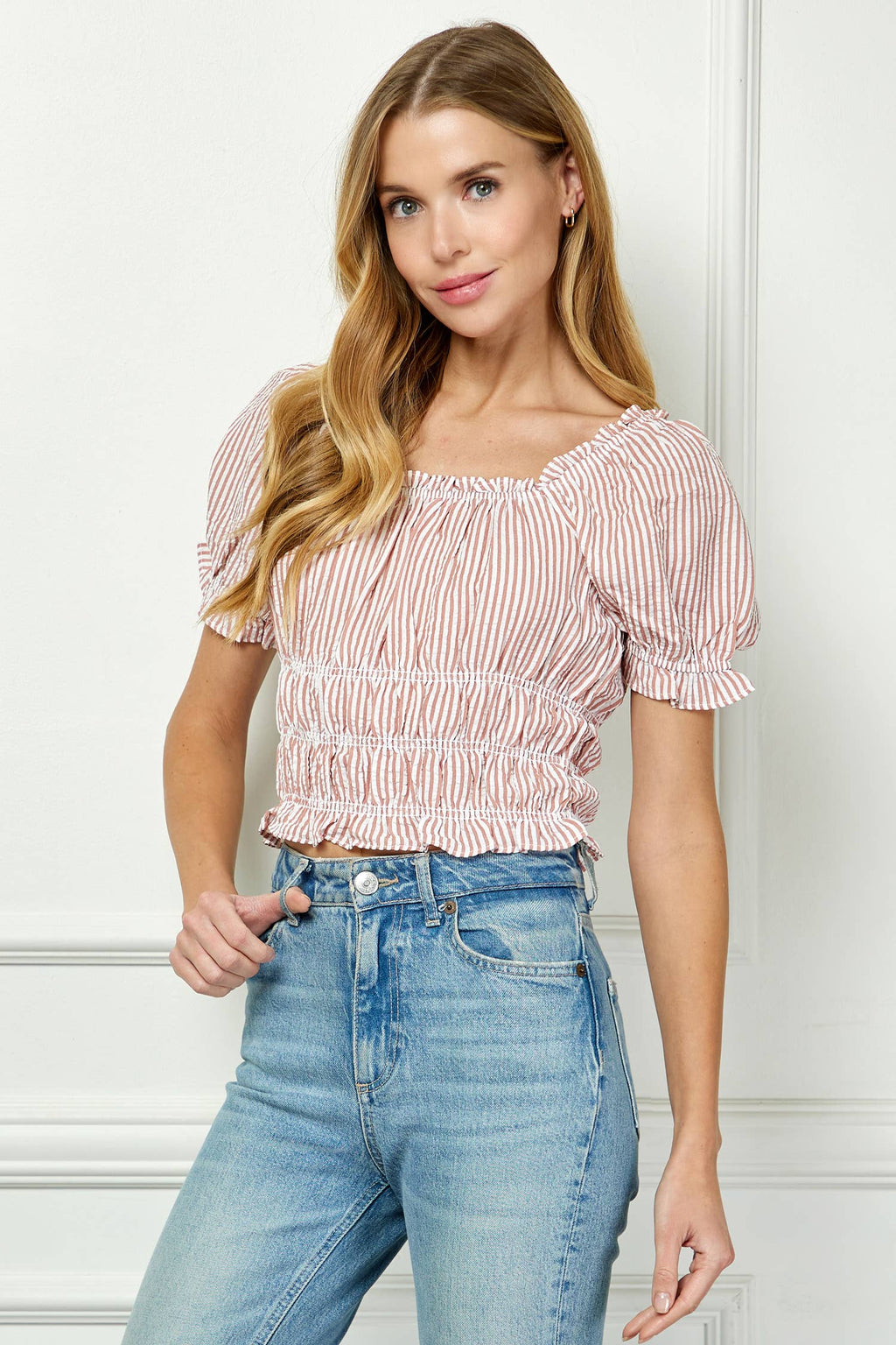 SWEET STRIPE PUFF CROP TOP