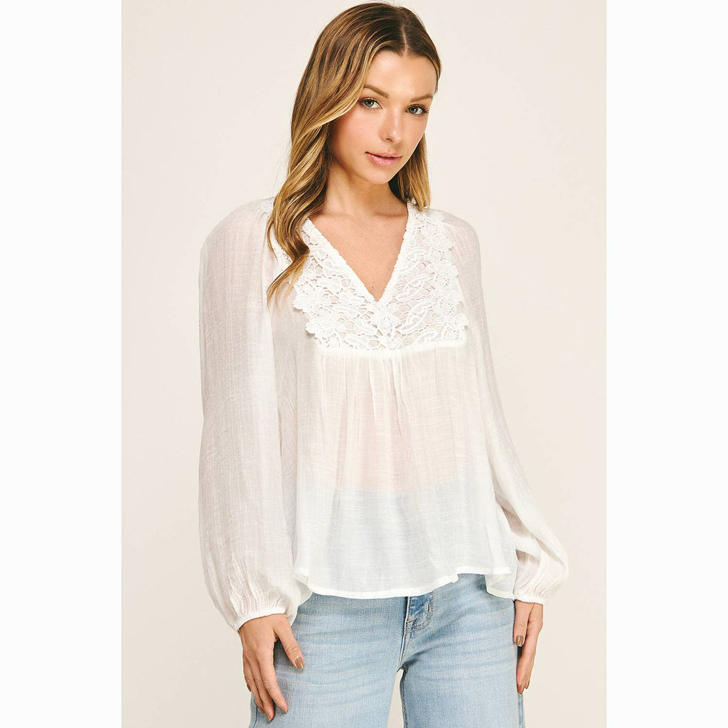 BOHO LACE V-NECK FLOWY BLOUSE