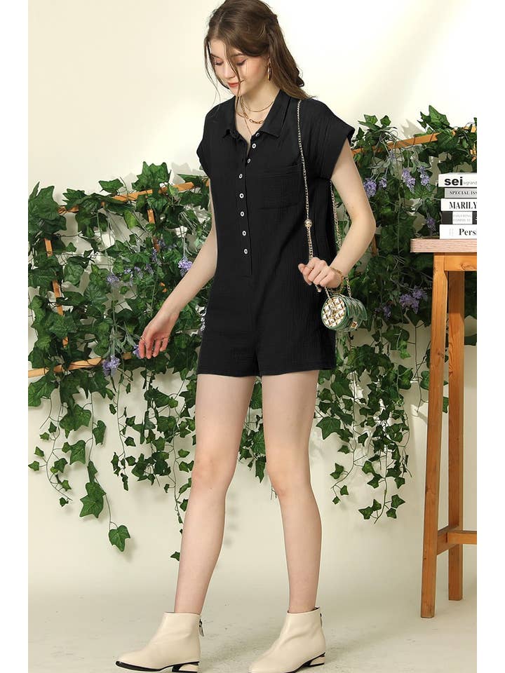 JOHNNY COLLARS BUTTON CLOSER JUMPSUIT ROMPER