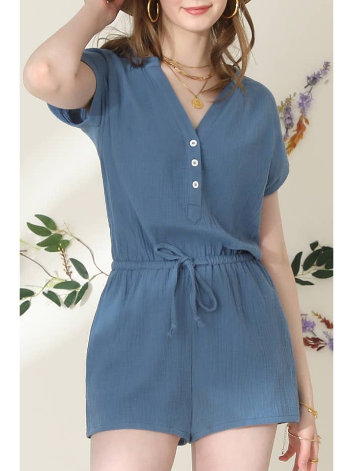 HENLEY NECK SHORT SLEEVE JUMPSUIT ROMPER