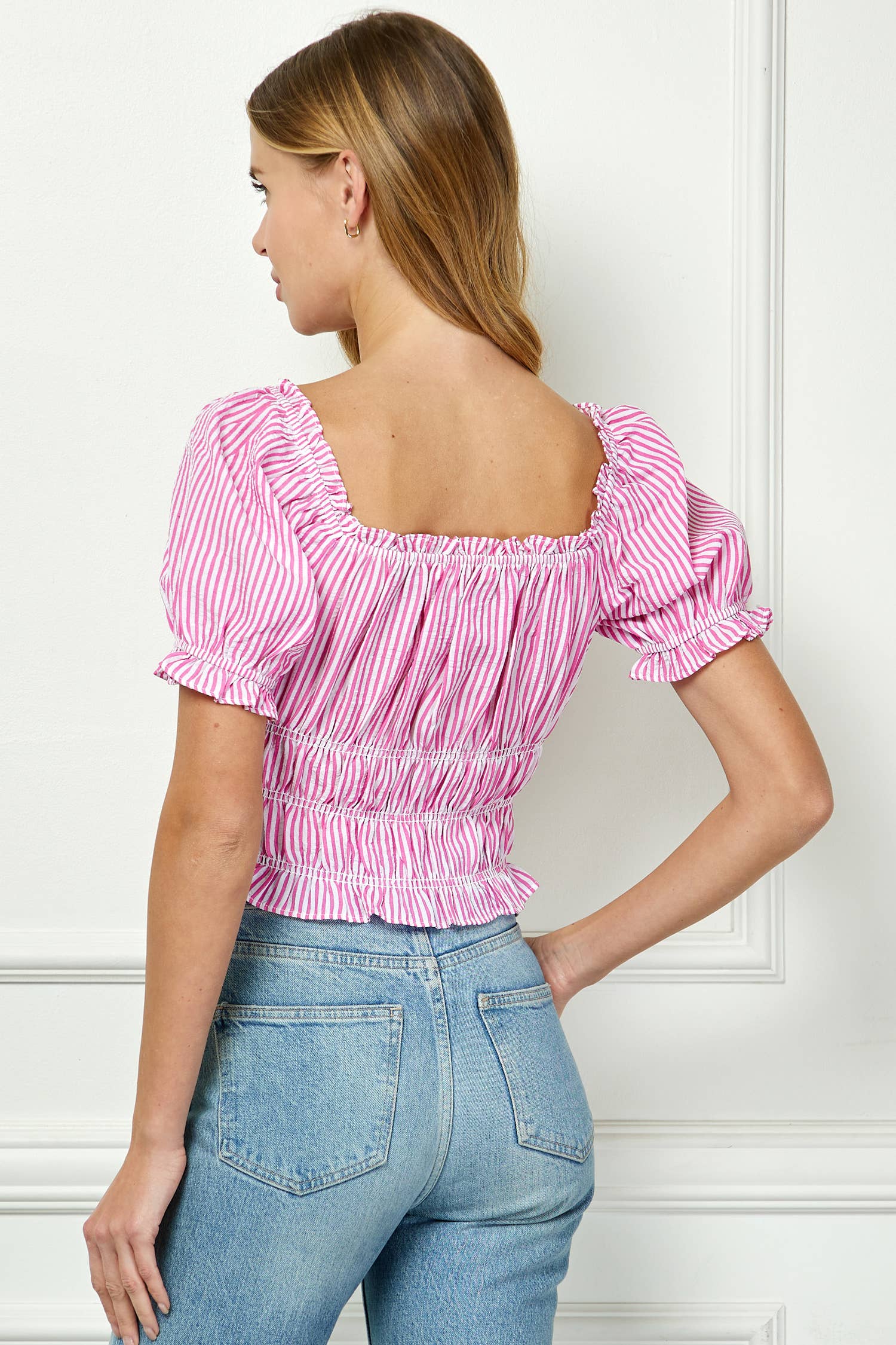 SWEET STRIPE PUFF CROP TOP