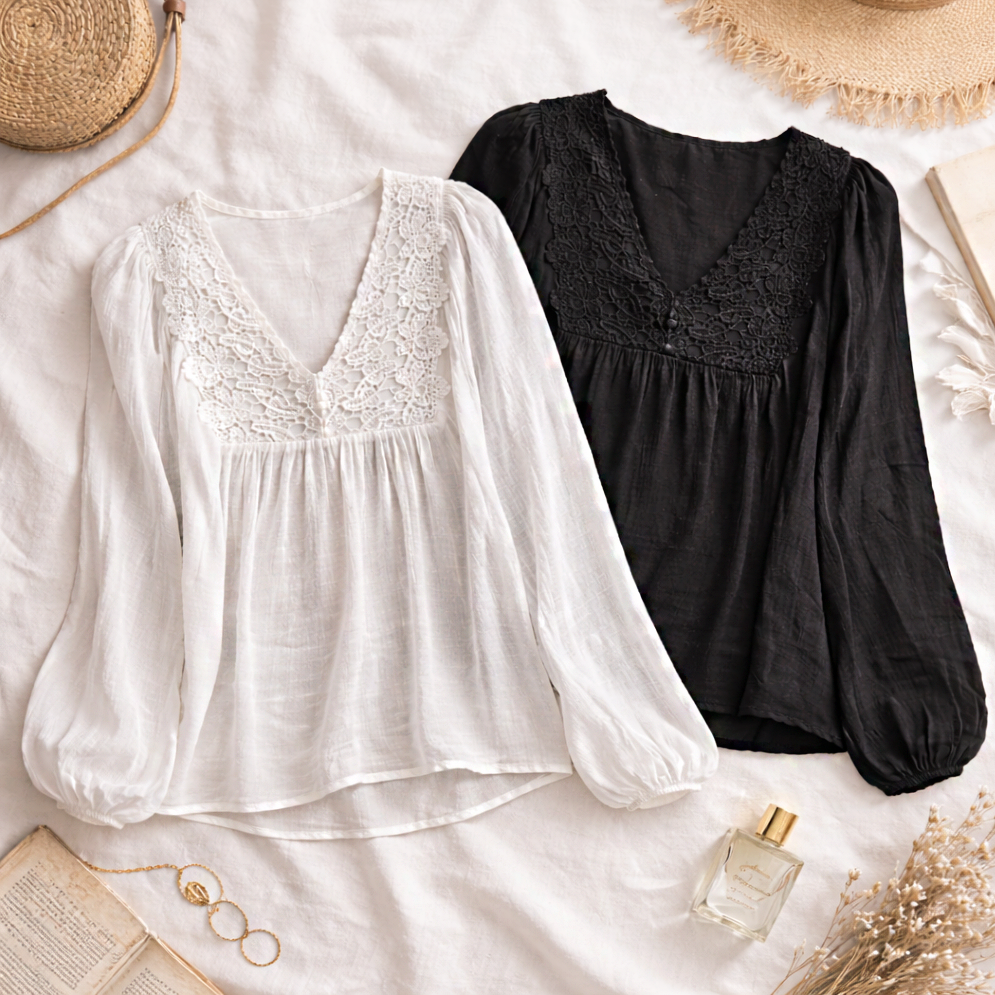 BOHO LACE V-NECK FLOWY BLOUSE