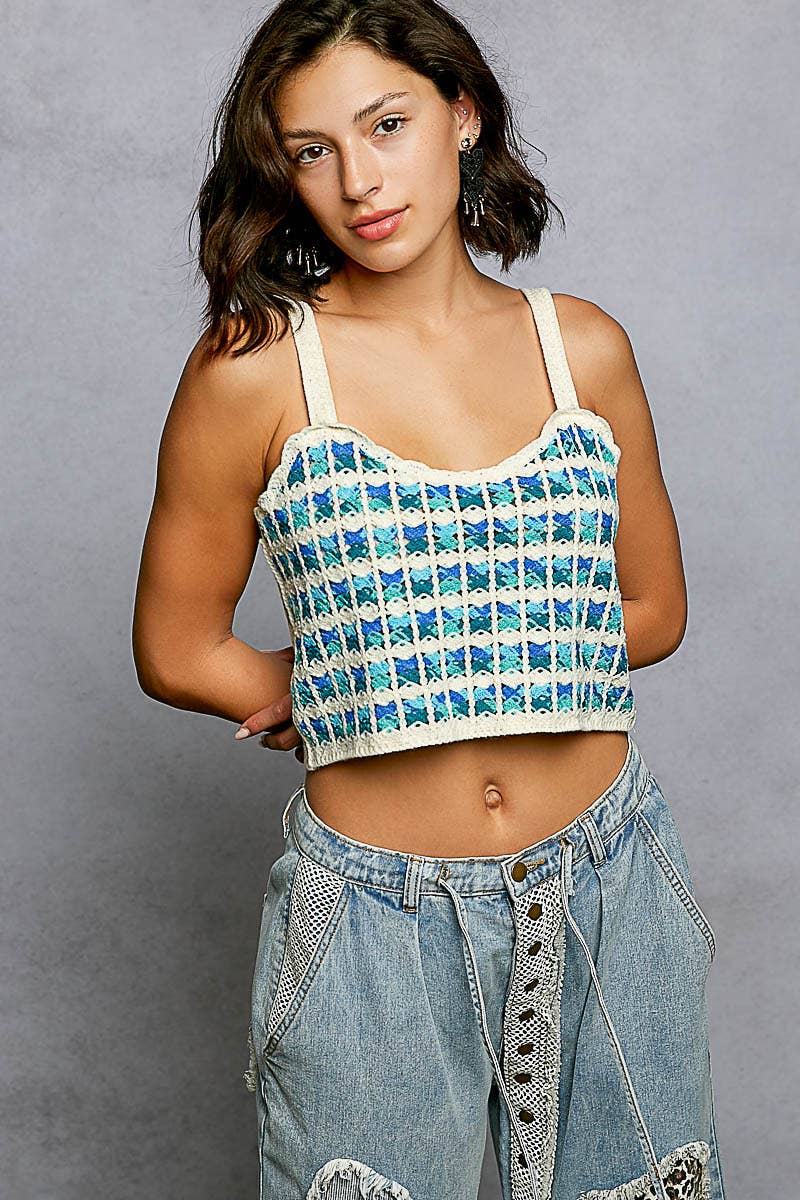 POL Scalloped Crochet Cropped Sleeveless Knit Top