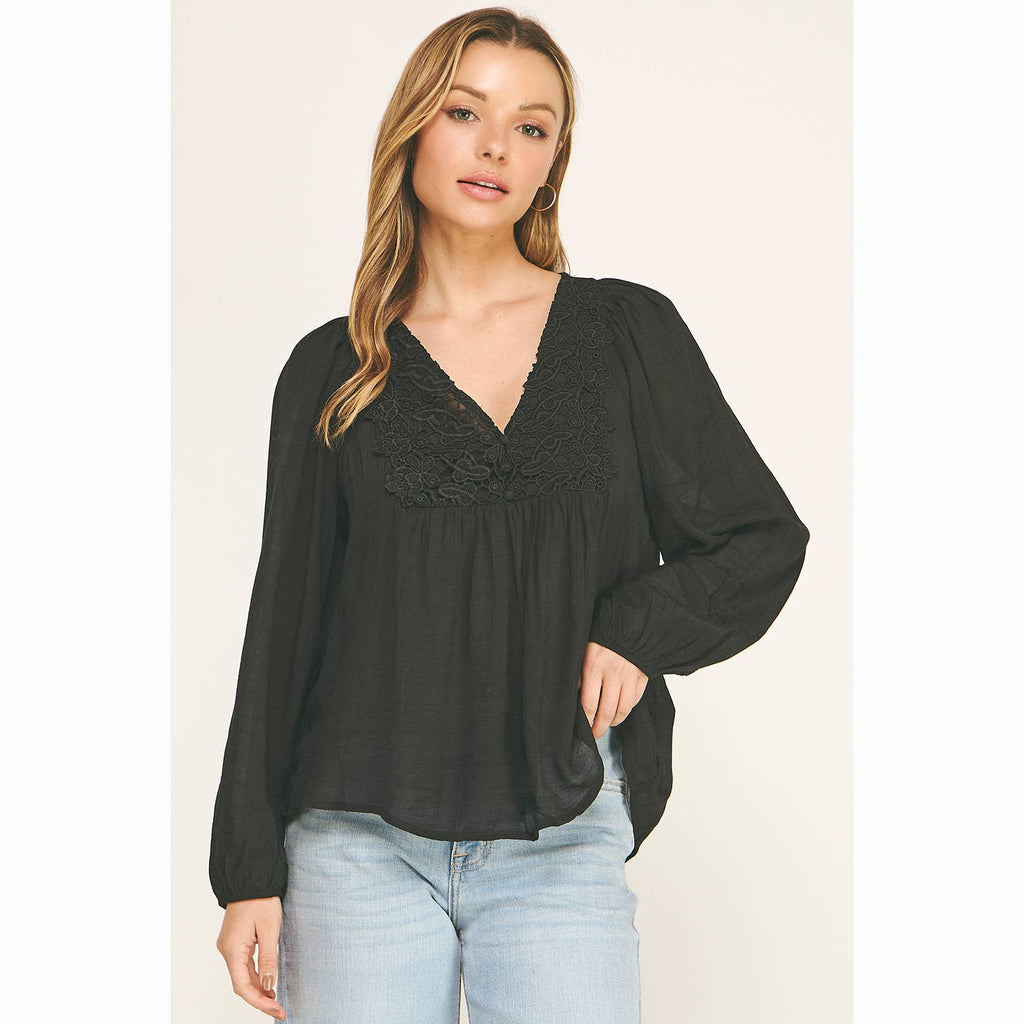 BOHO LACE V-NECK FLOWY BLOUSE