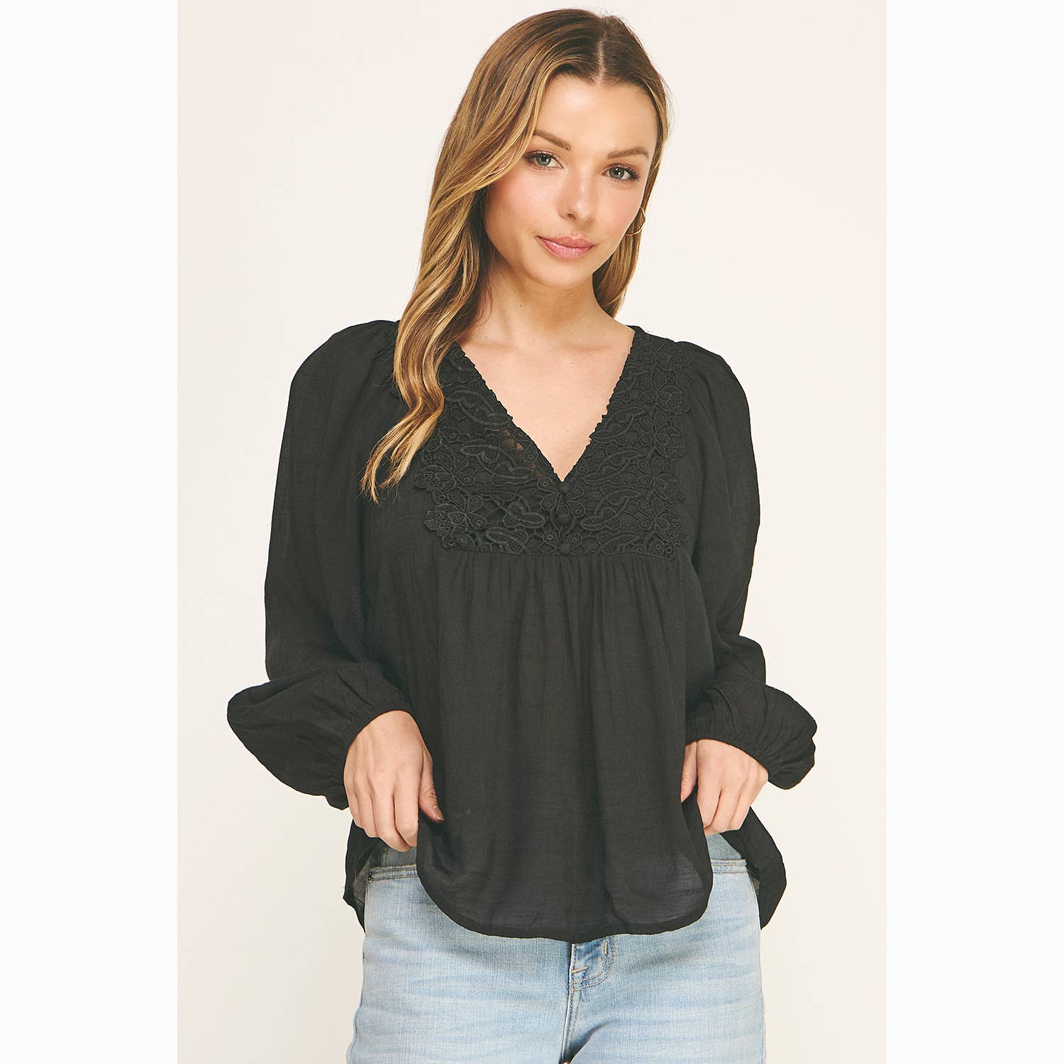 BOHO LACE V-NECK FLOWY BLOUSE