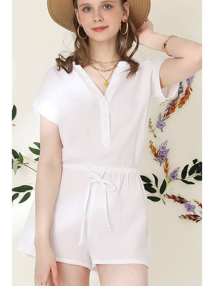 HENLEY NECK SHORT SLEEVE JUMPSUIT ROMPER