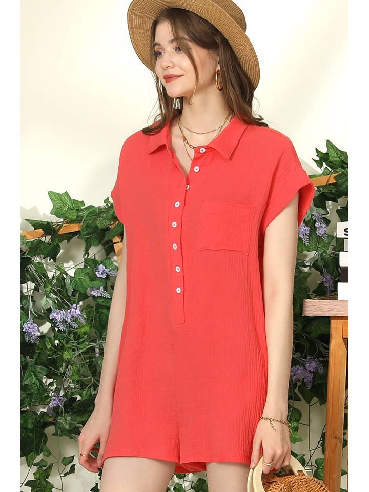 JOHNNY COLLARS BUTTON CLOSER JUMPSUIT ROMPER