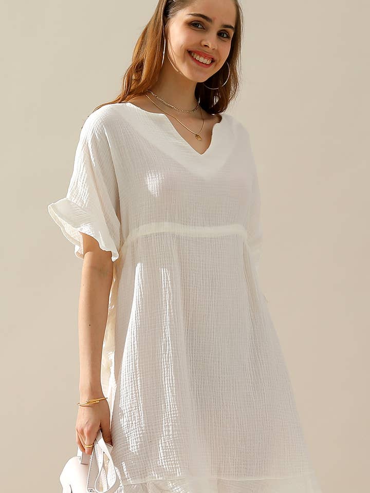 DRAWSTRING WAIST WITH RUFFLE HEM MIDI DRESS