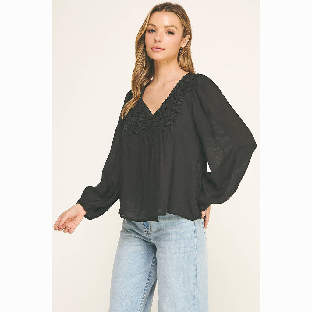 BOHO LACE V-NECK FLOWY BLOUSE
