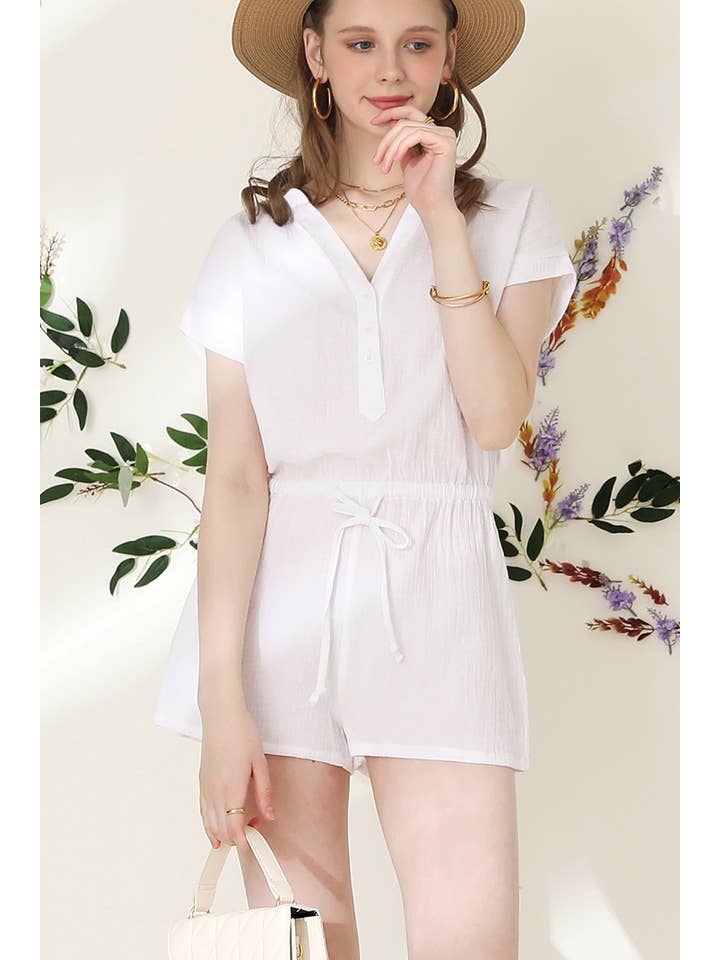 HENLEY NECK SHORT SLEEVE JUMPSUIT ROMPER