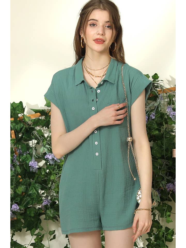 JOHNNY COLLARS BUTTON CLOSER JUMPSUIT ROMPER