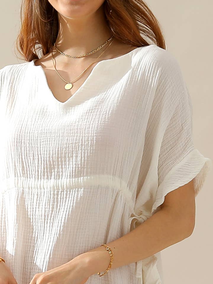 DRAWSTRING WAIST WITH RUFFLE HEM MIDI DRESS