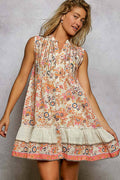 POL Sleeveless Printed Pintuck Spangle Button Down Dress